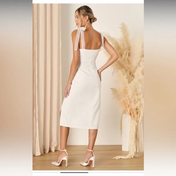 Lulus Romantic Celebration White Tie-Strap Bodycon Midi dress - Picture 5 of 6